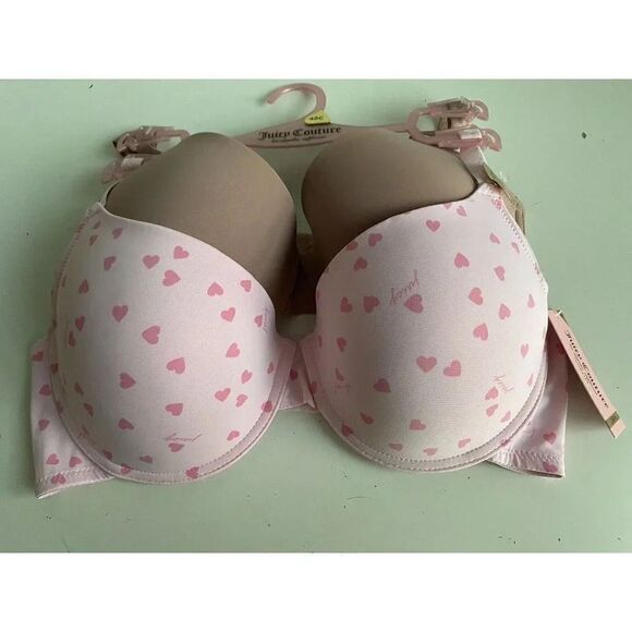 2 Pack Juicy Couture Bra Show Me Off JC3819 Hearts Valentine’s Pink Nude Sz 40C - Picture 1 of 9